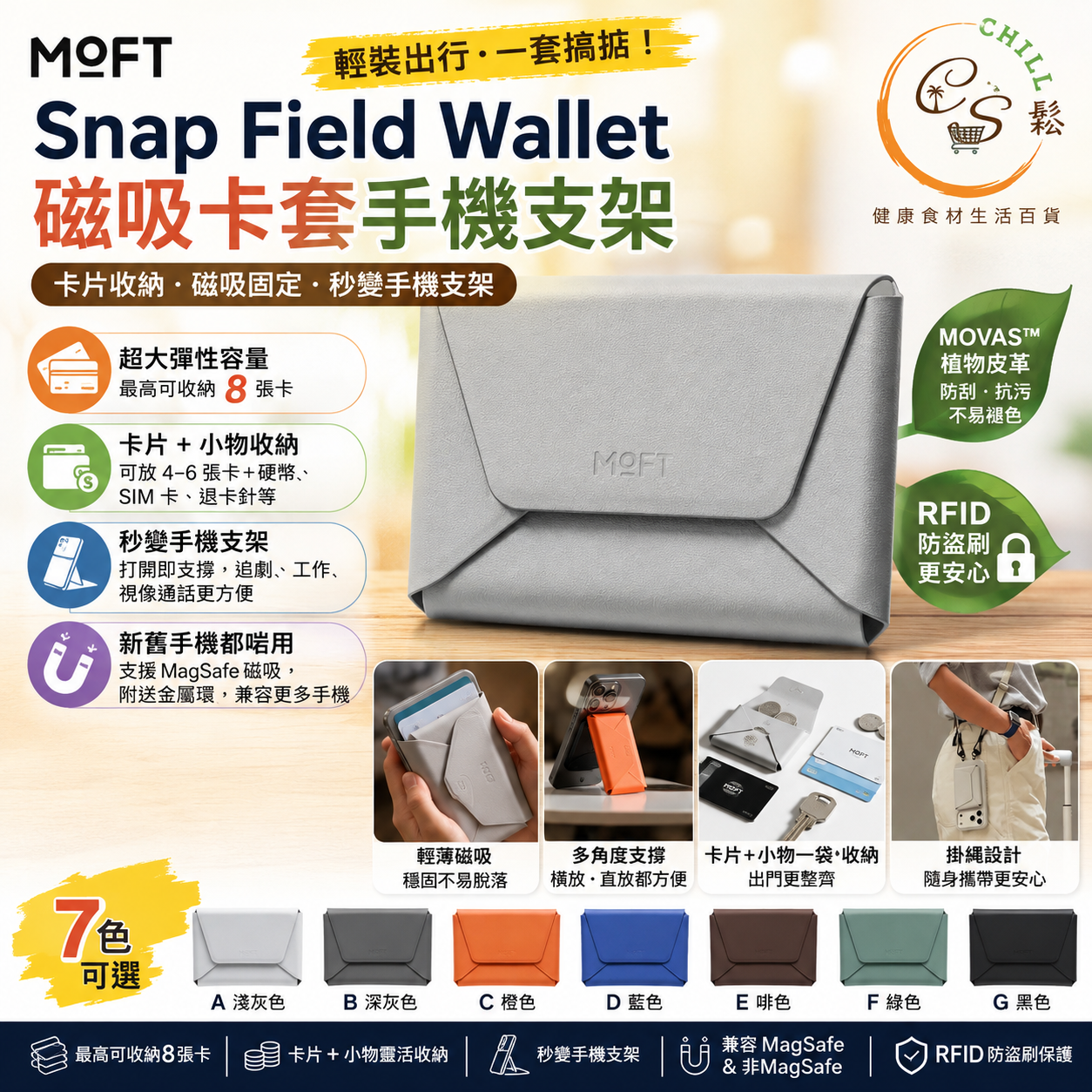 MOFT Snap Field Wallet 多功能磁吸卡包｜內建支架｜收納卡片與零錢