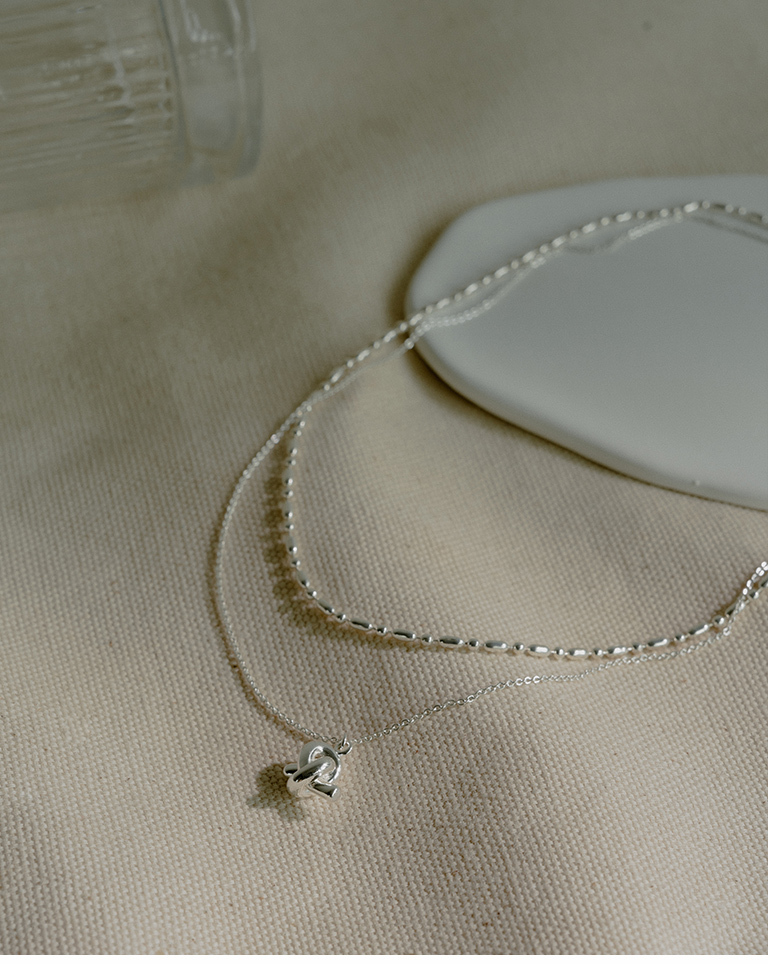Rice grain knot design stacked necklace two-piece set【07040401】in stock+pre-order