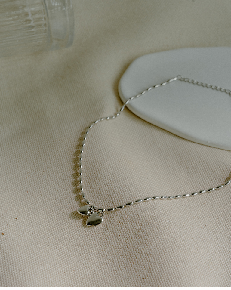 Heart-shaped pendant rice grain chain necklace【07040402】in stock+pre-order