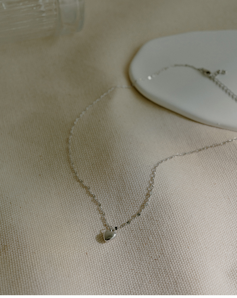 3D small heart silver chain necklace【07040404】in stock+pre-order