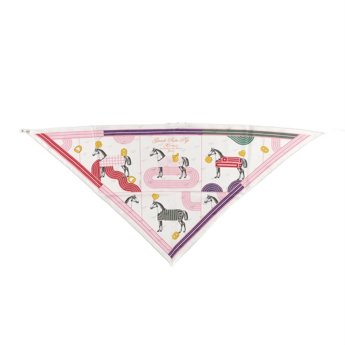全新HERMES Scarf Garde-Robe Pop charm triangle 70 三角絲巾四葉草 吊墜白色/粉/綠 H883896S 04 #BRAND NEW #香榭站正品