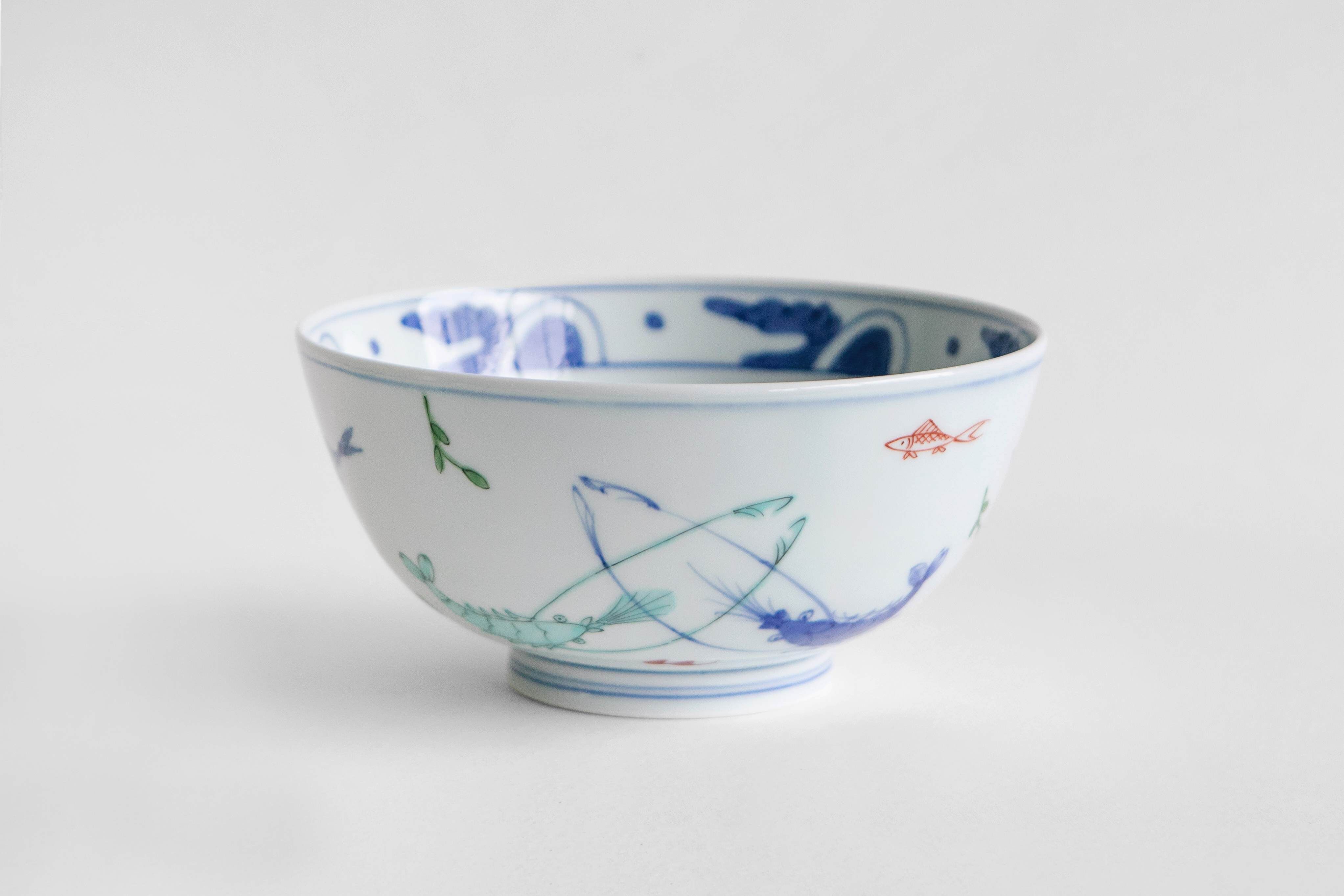 溪山窯 - 染錦雙海老 5.5寸段入丼碗