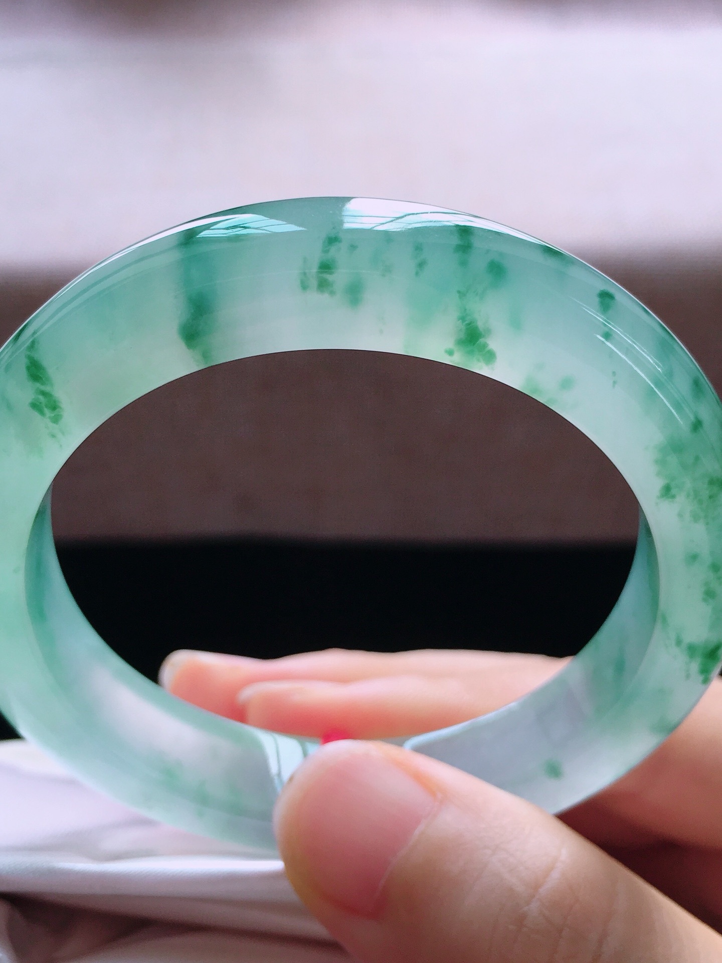 老種飄花翡翠手鐲,天然翡翠A玉, 緬甸玉, Jade, Jadeite
