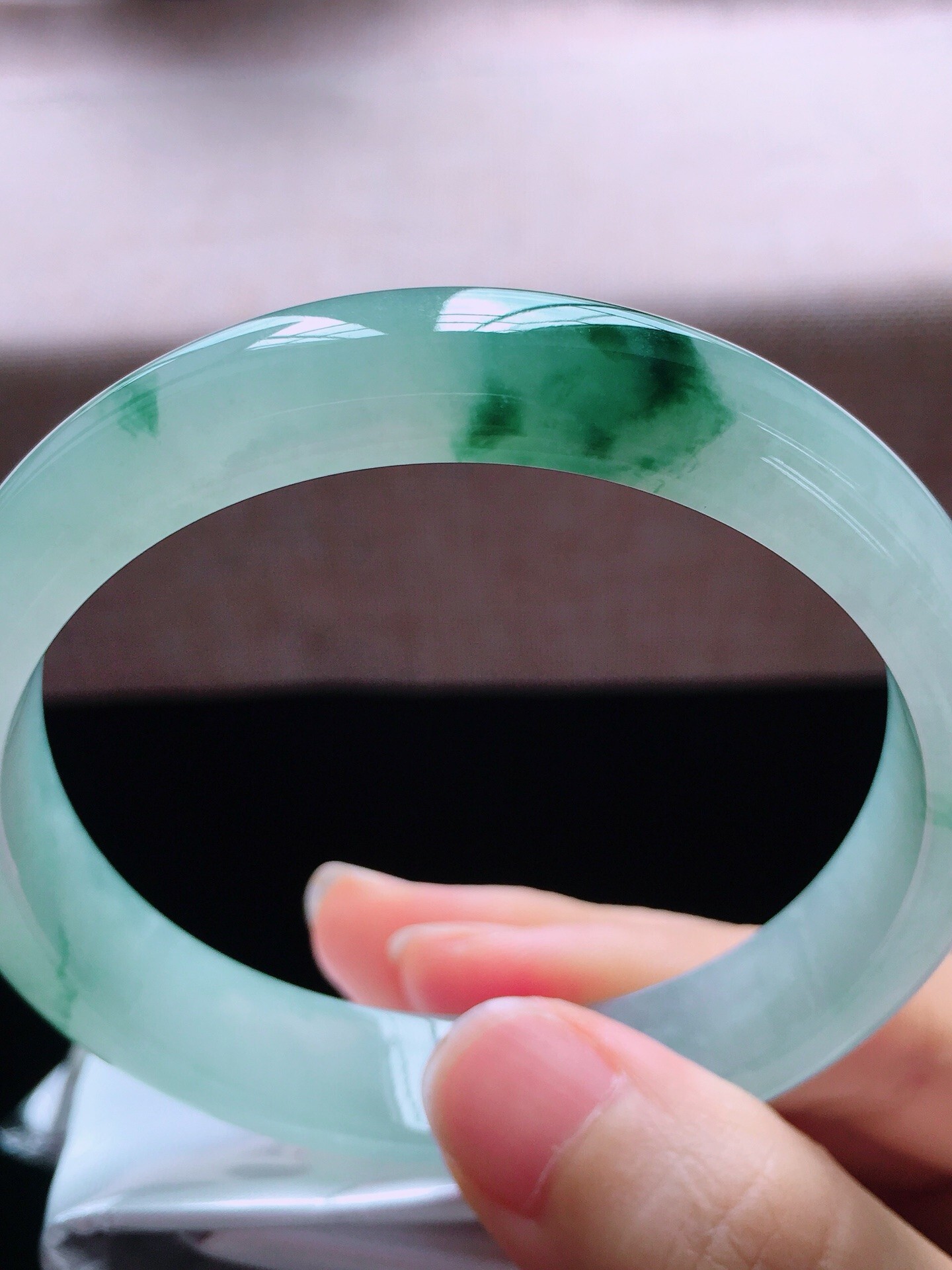 老種飄花翡翠手鐲,天然翡翠A玉, 緬甸玉, Jade, Jadeite