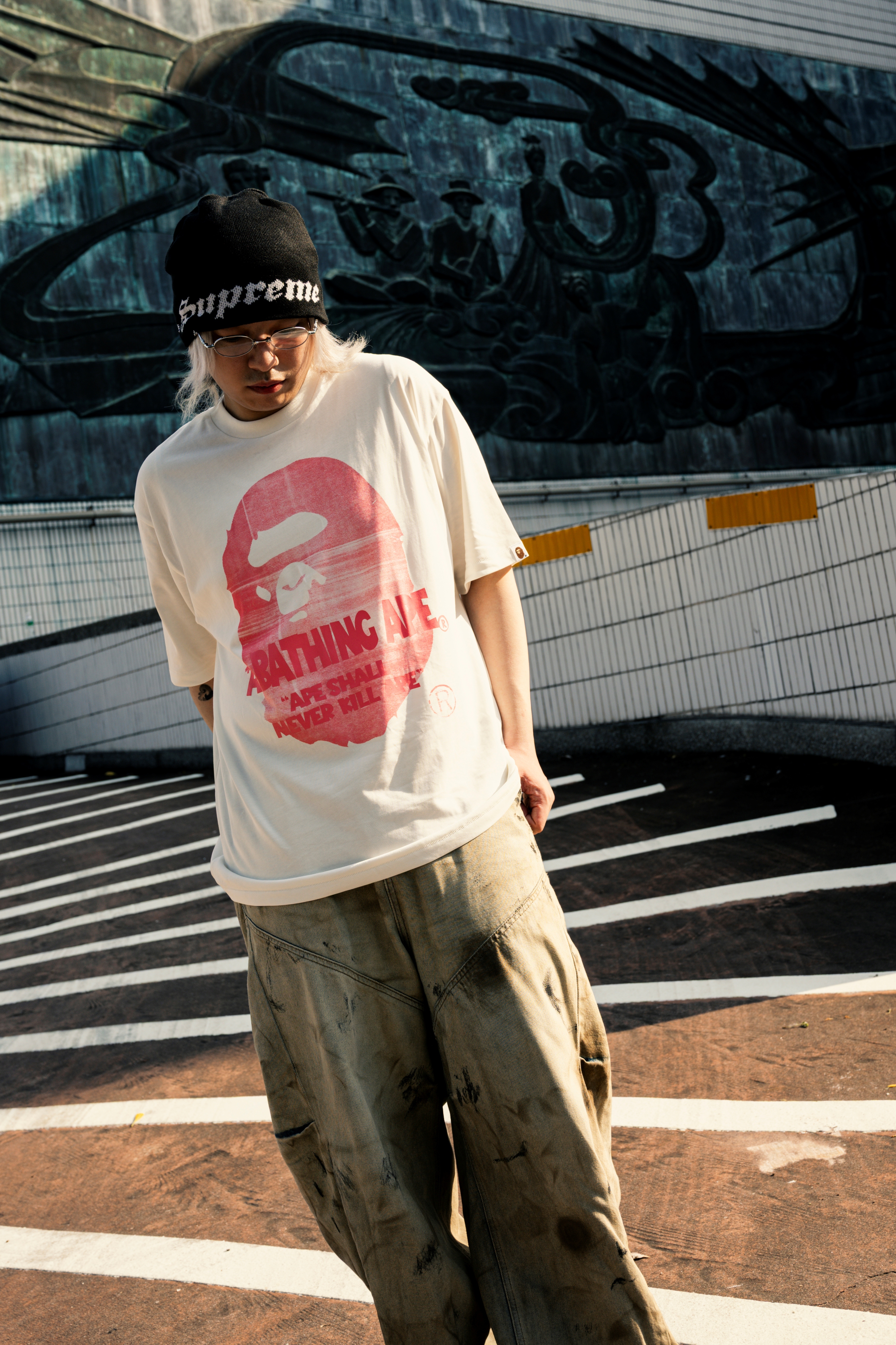 ☆ETW☆【EASY TO WEAR】BAPE SPRAY APE HEAD RELAXED FIT TEE 猿人頭 寬鬆版型 短T 塗鴉