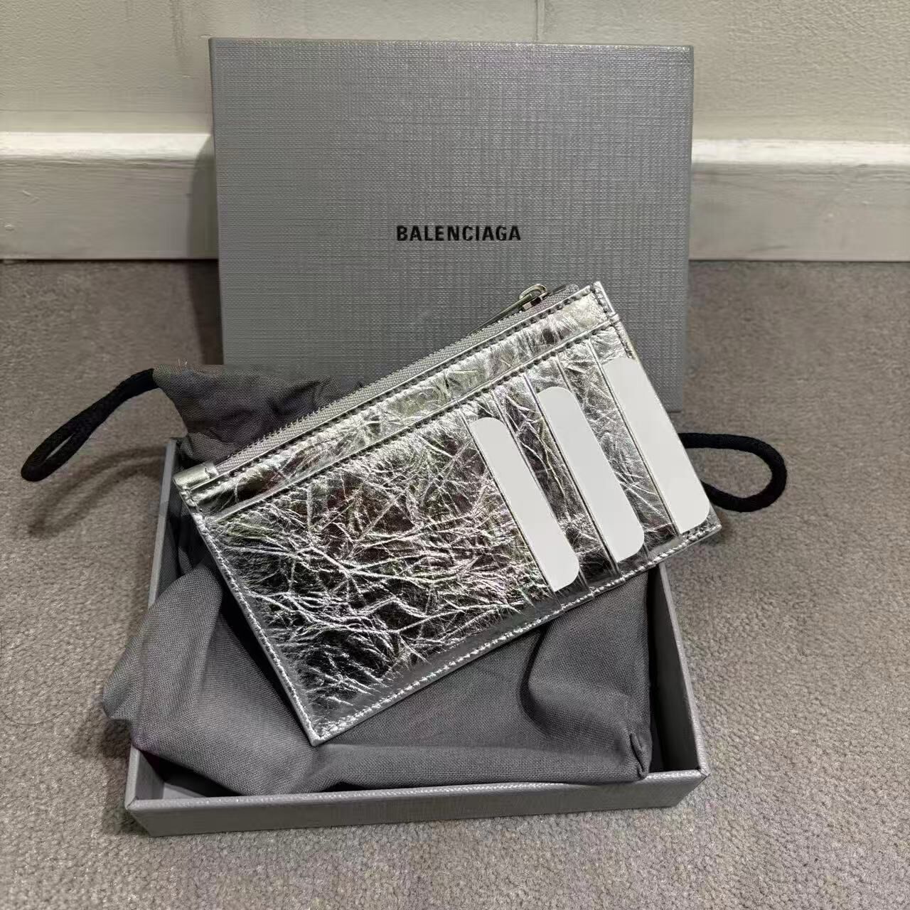 【預購】Balenciaga S080502 Crush 斜紋菱格零錢包 (銀色)
