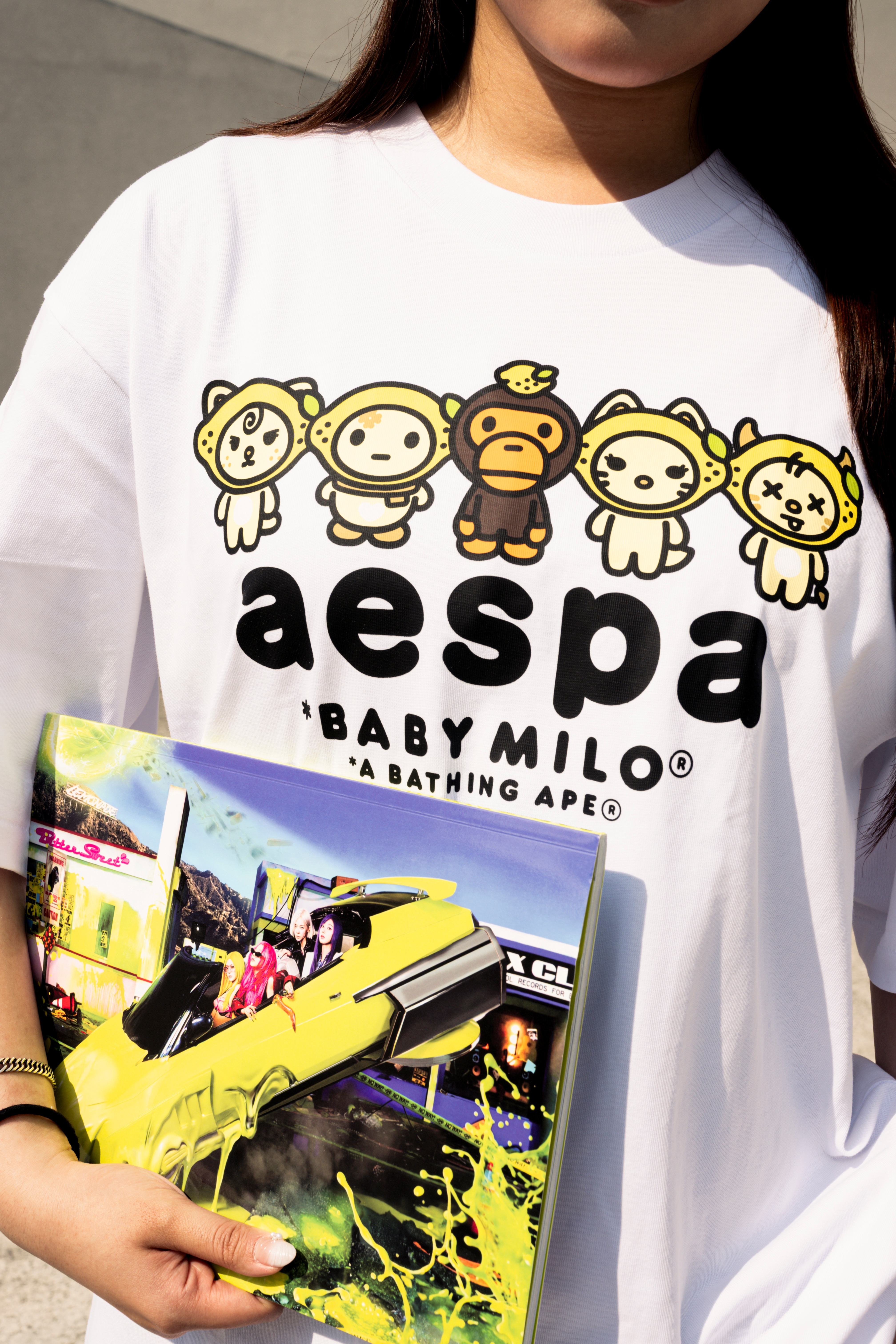 ☆ETW☆【EASY TO WEAR】BAPE X aespa Baby Milo Lemonade Relaxed Fit Tee 猿人 聯名 韓團 寬版 檸檬水