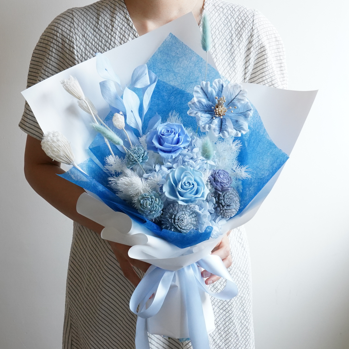 台北情人節花束推薦-藍色系質感玫瑰告白花禮與男生送花首選