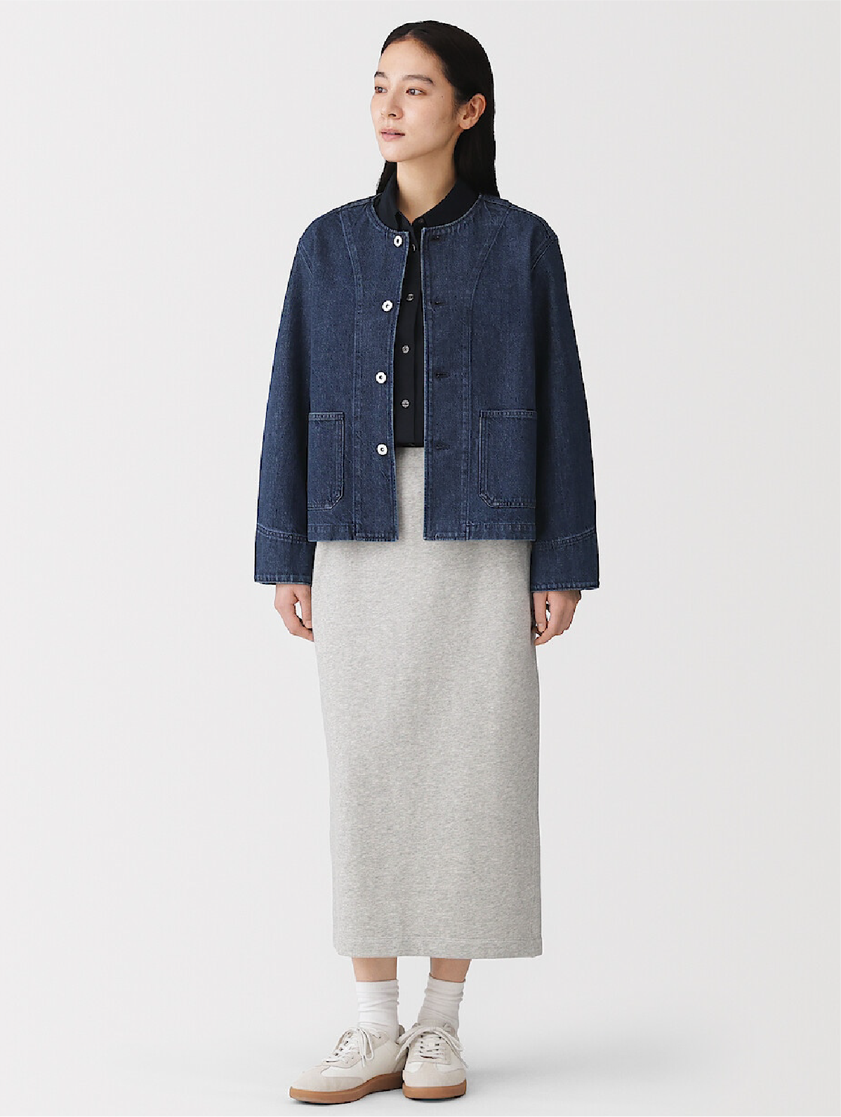 Model wearing linen dress