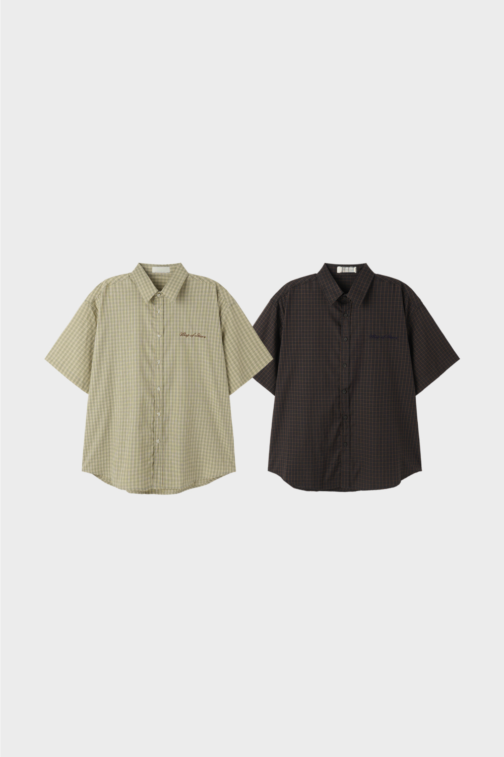 <尾貨出清>XIN OUTLET 韓國 復古 格紋 刺繡 短袖 襯衫 兩色