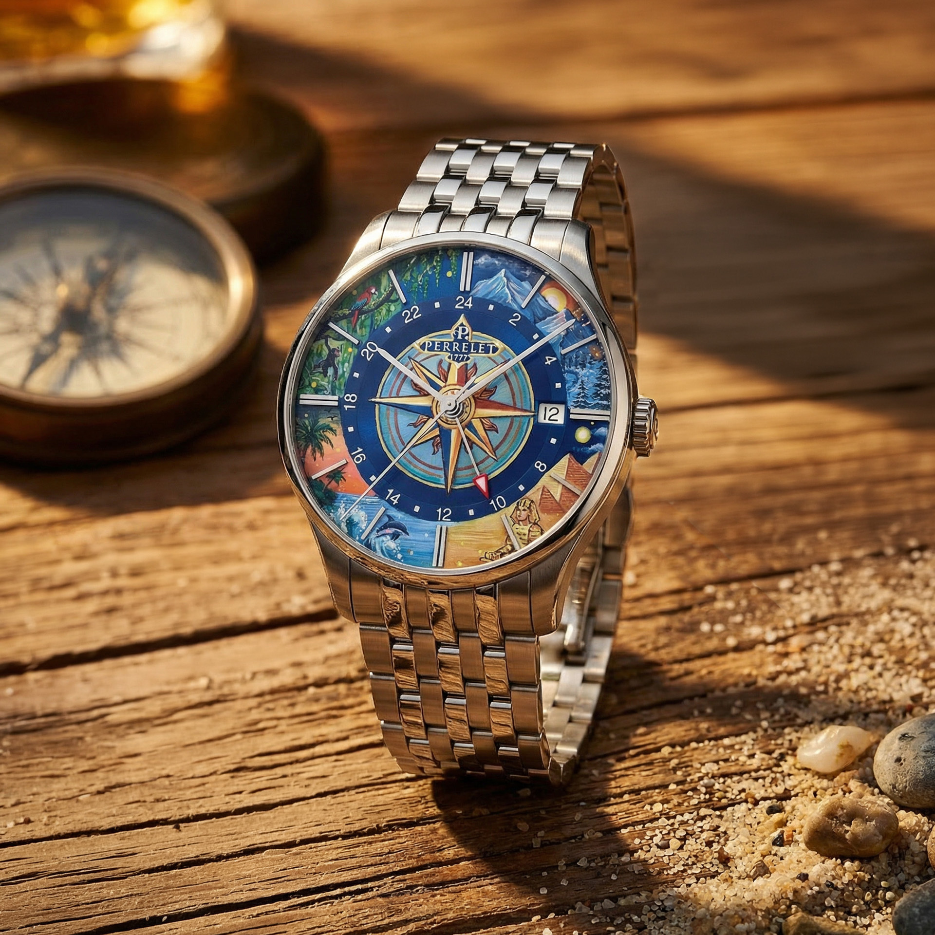 Perrelet,沛力錶,A1304/S1,Weekend GMT Atlas, ifl watches,兩地時間,微型手繪,hand-painted, traveller,手繪面盤