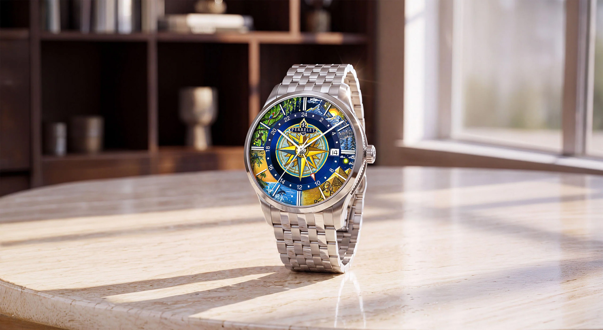 Perrelet,沛力錶,A1304/S1,Weekend GMT Atlas, ifl watches,兩地時間,微型手繪,hand-painted, traveller,手繪面盤