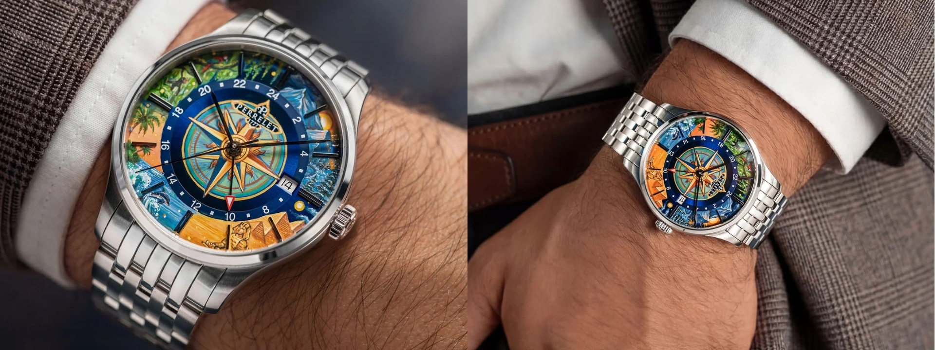 Perrelet,沛力錶,A1304/S1,Weekend GMT Atlas, ifl watches,兩地時間,微型手繪,hand-painted, traveller,手繪面盤