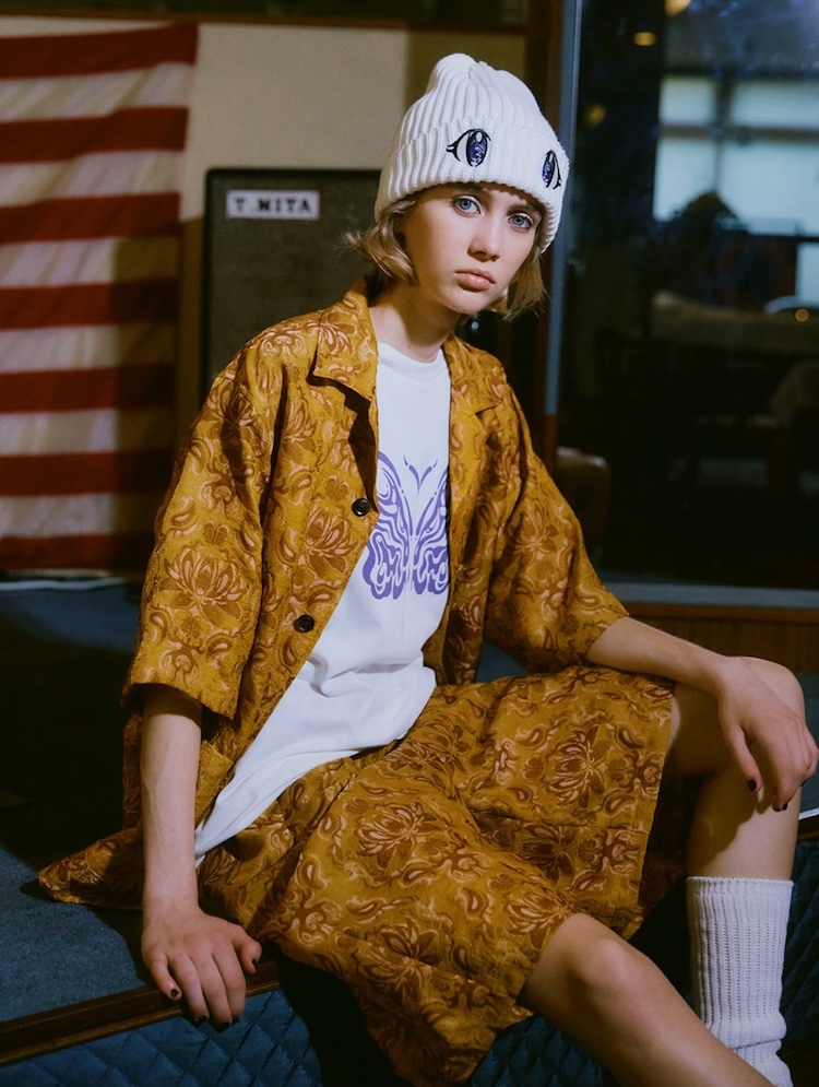 Needles - QV433 Needles x Kae Tanaka S/S Crew Neck Tee - Poly Jersey / KT Papillon - A-Off White