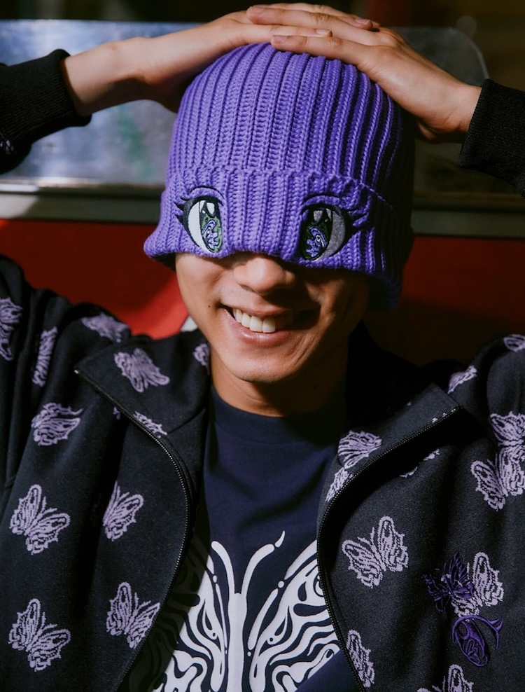 Needles - QV433 Needles x Kae Tanaka S/S Crew Neck Tee - Poly Jersey / KT Papillon - B-Eggplant