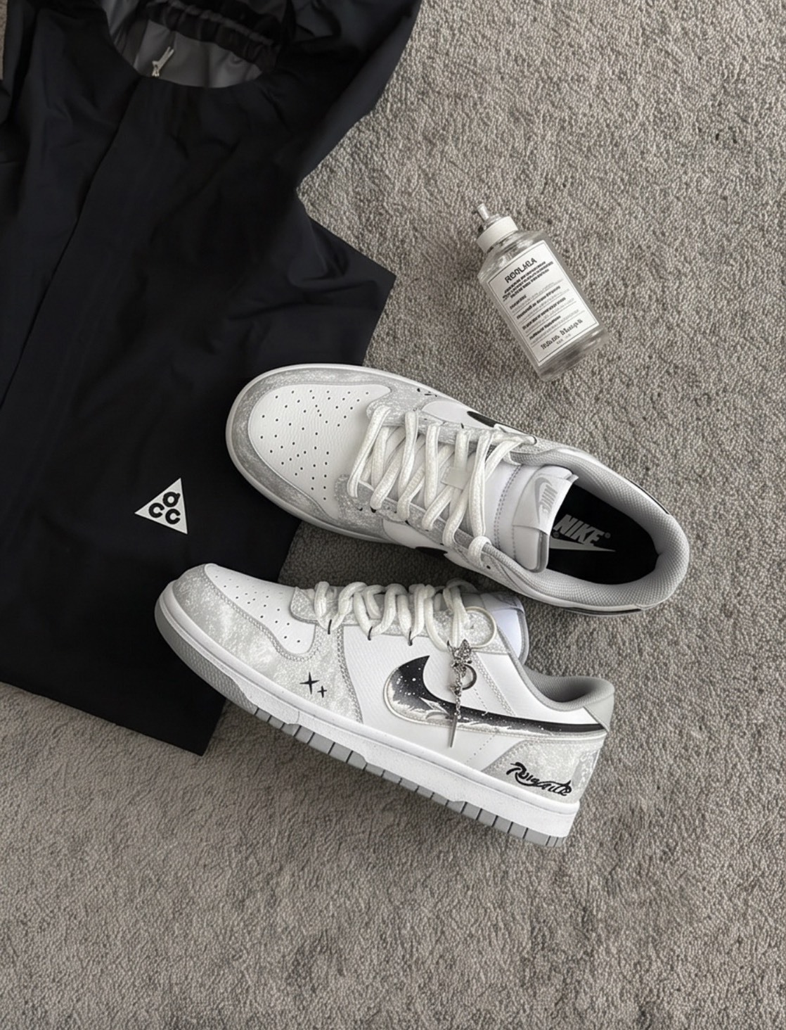 【訂製鞋款】Nike Big 白月光 暈染潑墨 仿舊 白銀 355152-106