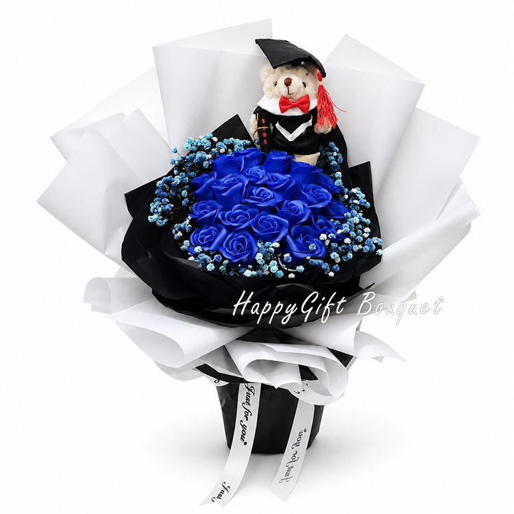 21-deep-blue-soaprose-graudation-bear-bouquet