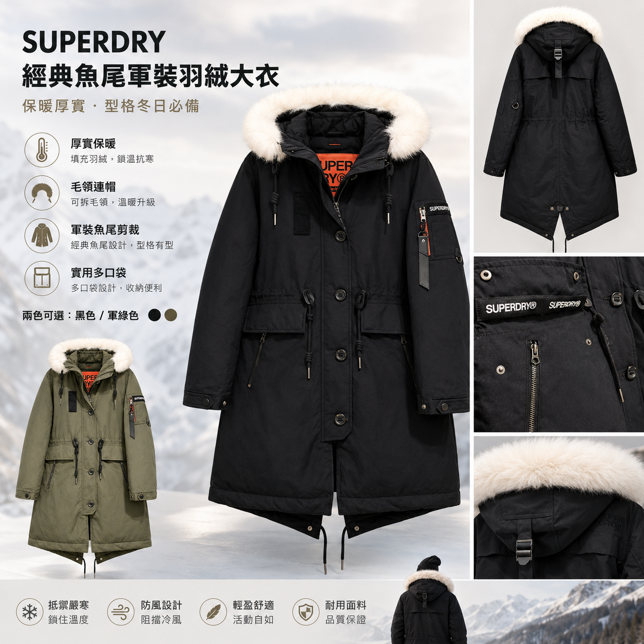 【現貨】SUPERDRY LX022311 經典魚尾軍裝羽絨大衣