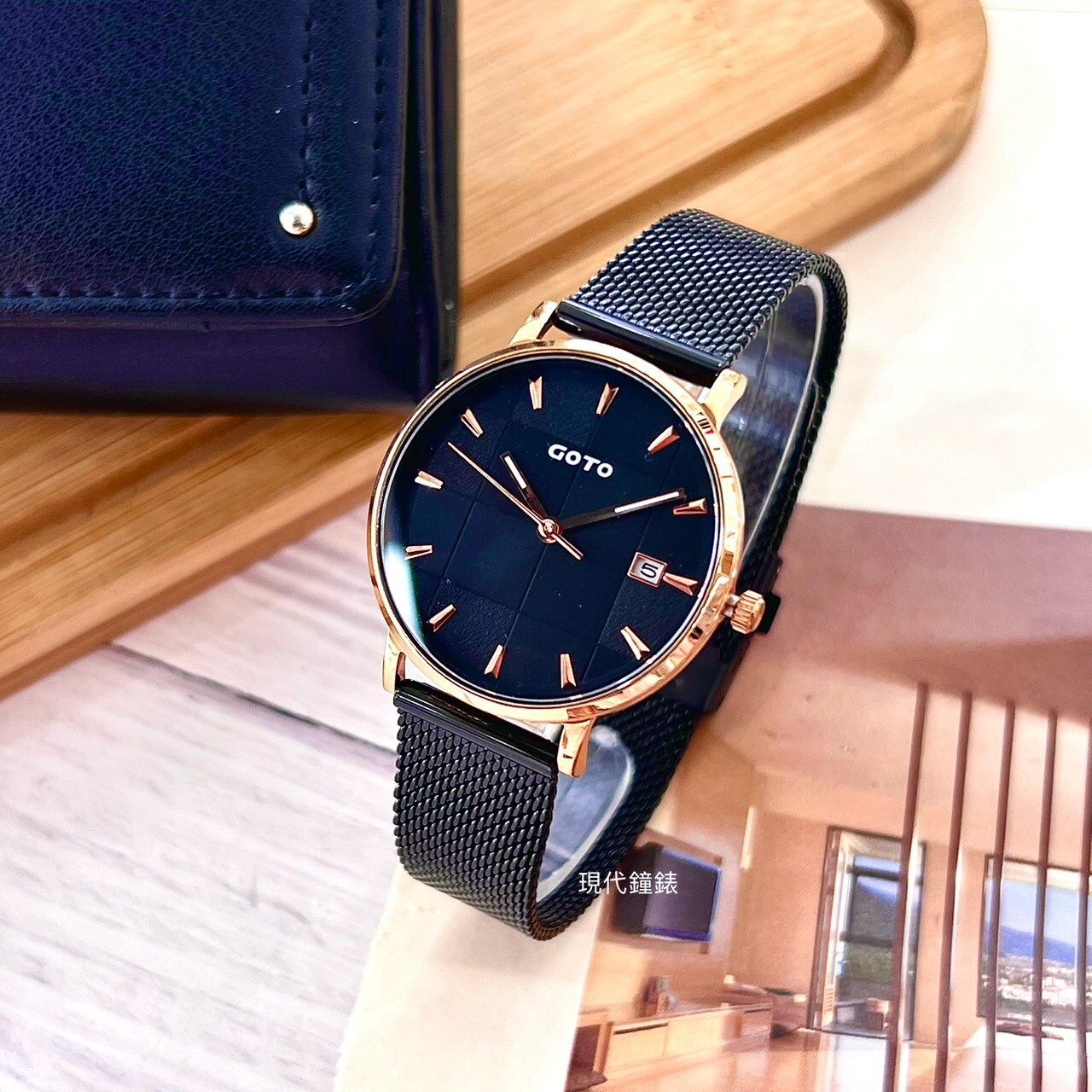 【GOTO】Nostalgia懷舊系列 壓花玻璃十字花米蘭帶腕錶GM2099L-43-V41 33mm 現代鐘錶