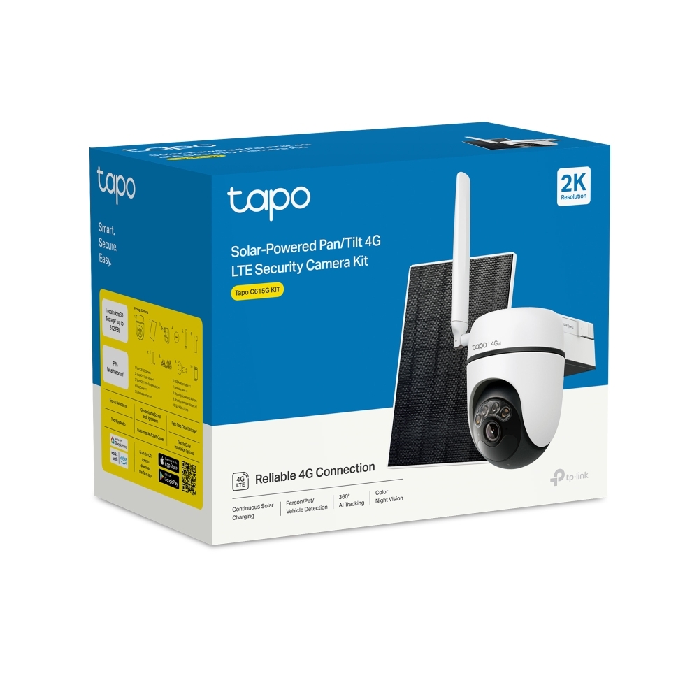 TP-Link Tapo C615G KIT 2K 3MP 4G LTE 旋轉式電池攝影機＋太陽能板套裝｜戶外智能監控方案