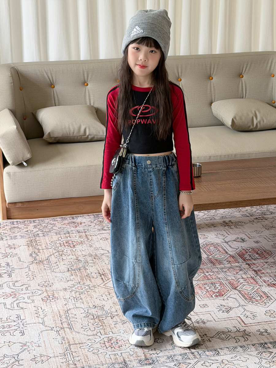 街頭感美式復古彎刀牛仔褲