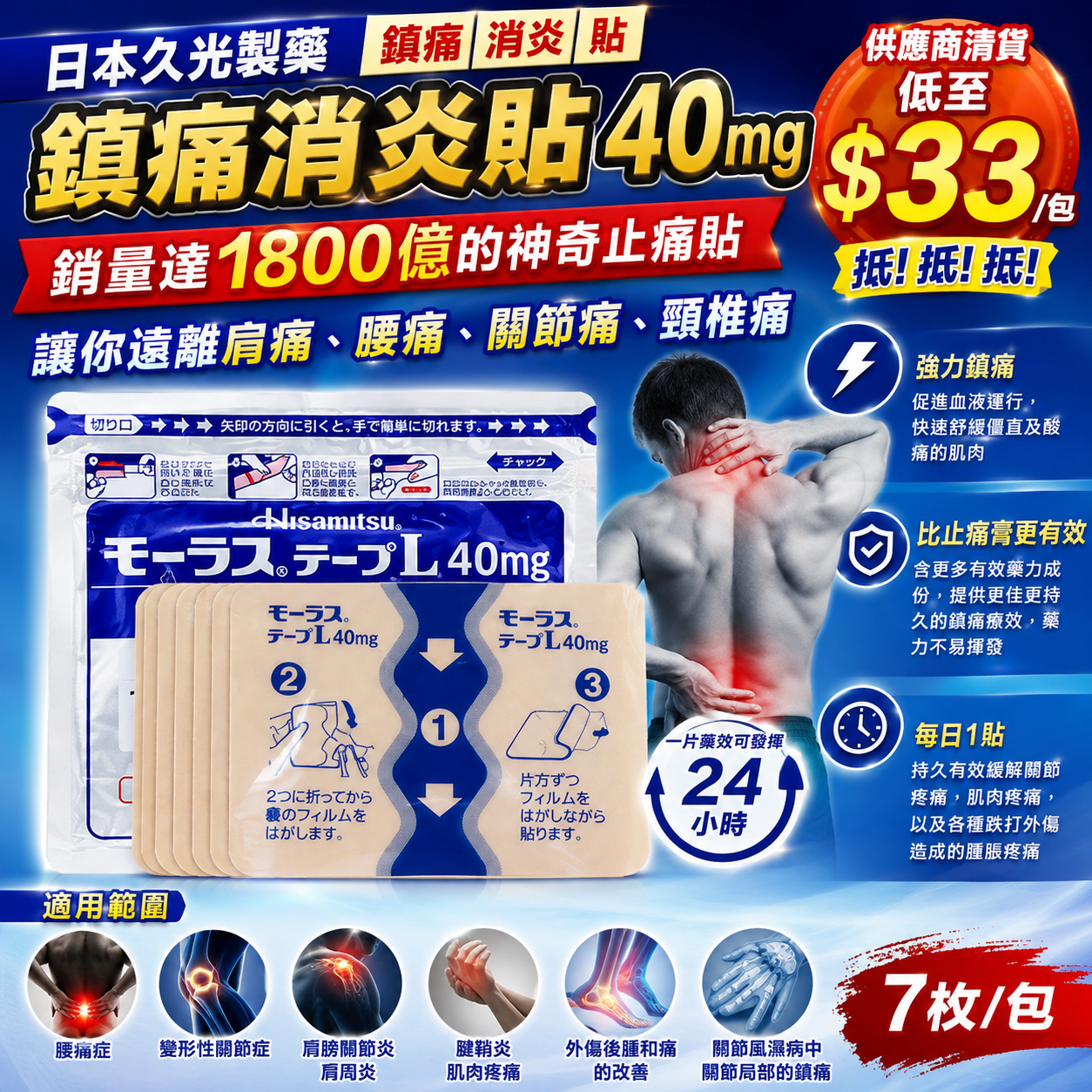 【UB10009】日本久光製藥鎮痛消炎貼 40mg (7枚)