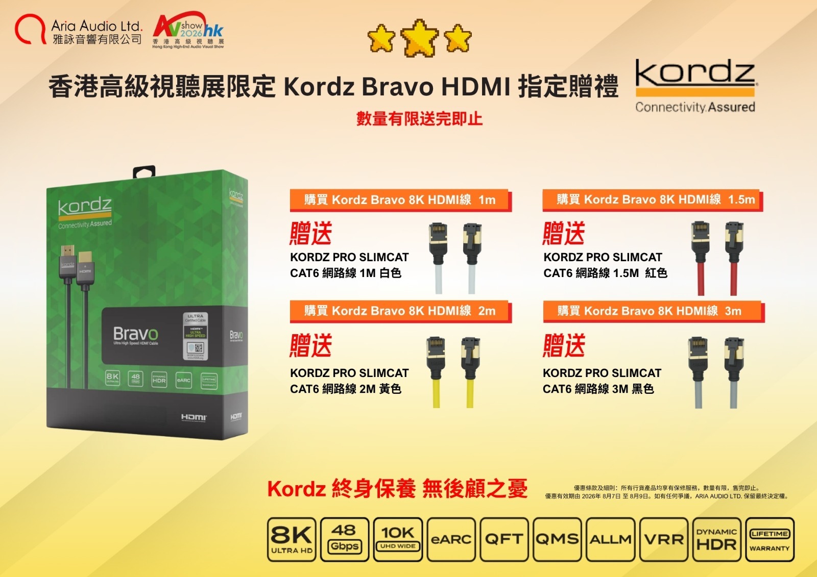 【8月限時優惠】Kordz Bravo 8K 超高速 HDMI 線 [贈品: 指定 PRO Slim CAT 6 網路線]