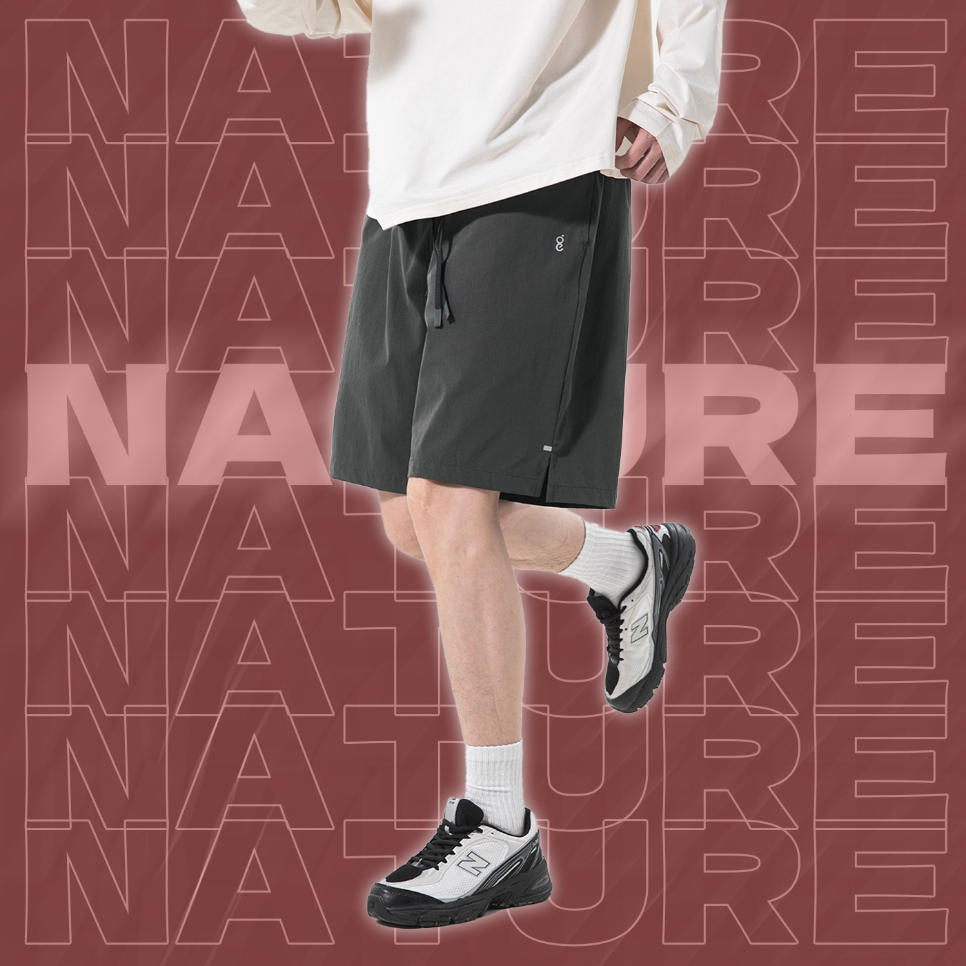 NATURE 戶外 輕運動風 短褲 夏季 輕薄 透氣 涼感 開叉 休閒五分褲