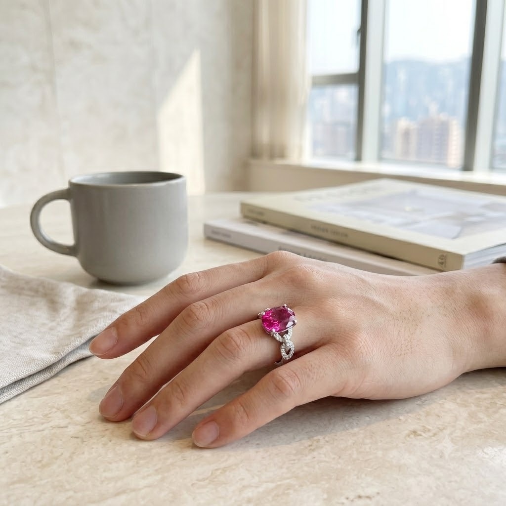 18K White Gold 3.53ct Rubellite and Diamond Ring