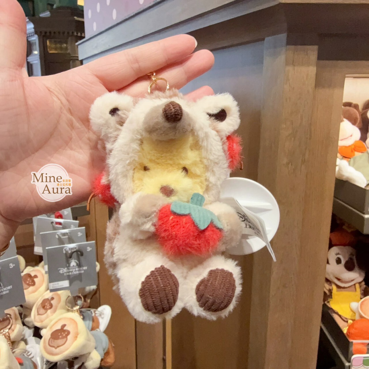 刺蝟系列 小熊維尼 Winnie the Pooh 可變身設計 絨毛 鑰匙圈 吊飾 -上海迪士尼樂園
