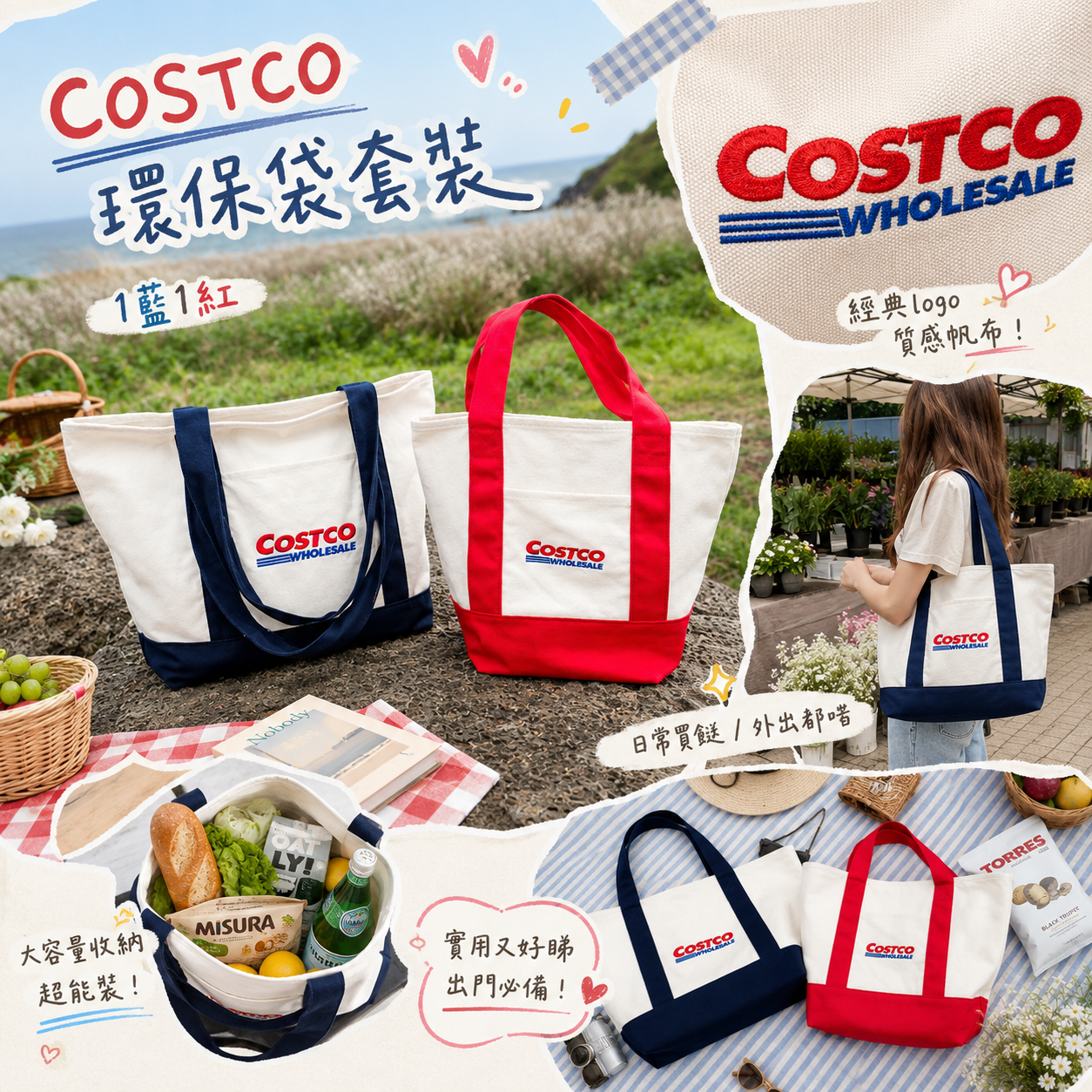 【現貨】LX061015 COSTCO 環保袋套裝 (1藍1紅)