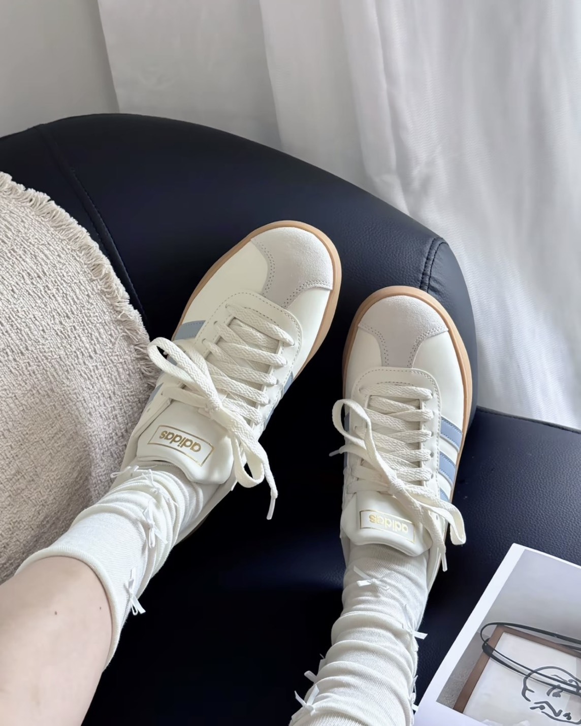 <破盤大降價>Adidas Neo Vl Court Classic 德訓鞋 焦糖底 皮革 奶油藍