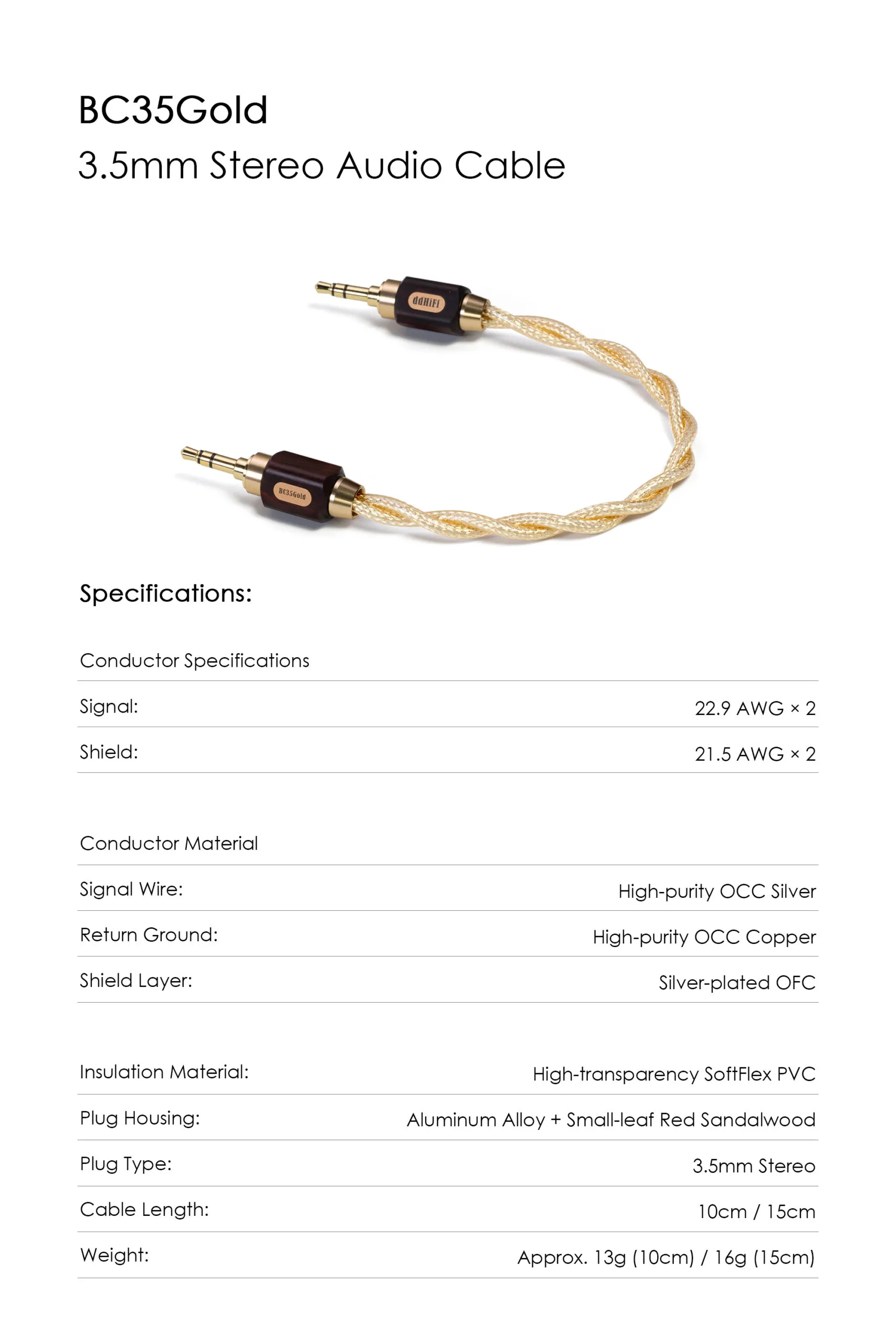 BC35Gold 3.5mm Stereo Audio Cable