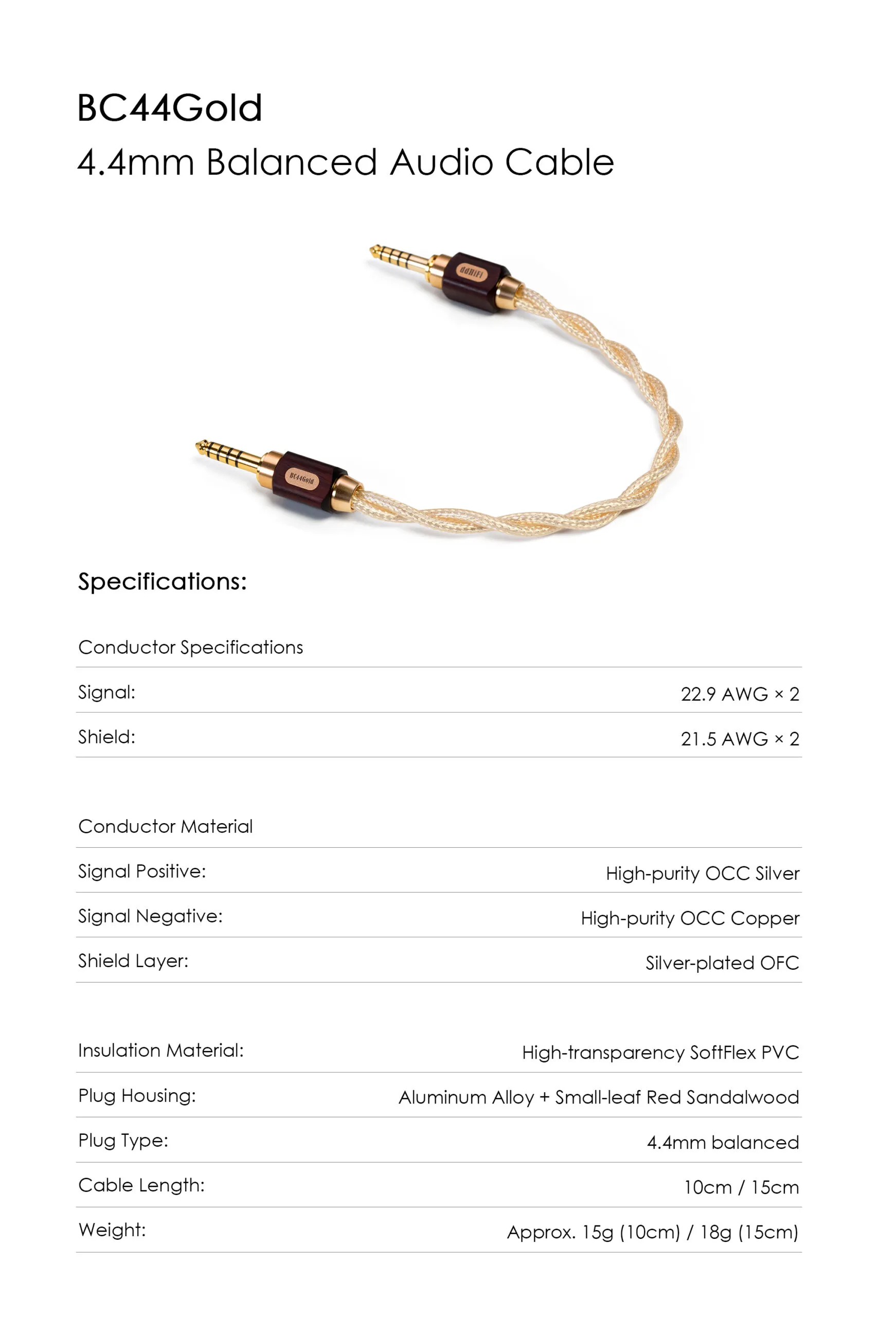 ddHiFi BC44Gold 4.4mm Balanced Audio Cable