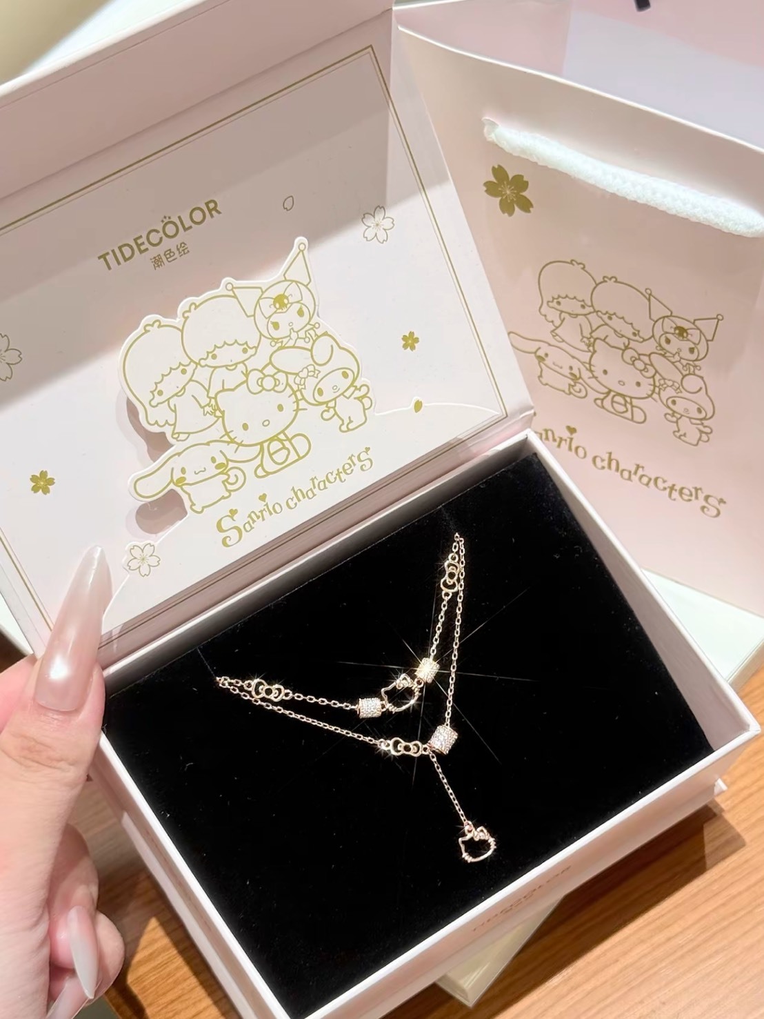 正版授權 SANRIO 三麗鷗HELLO KITTY 玫瑰金 小蠻腰 925純銀 手鍊 項鍊 禮盒組