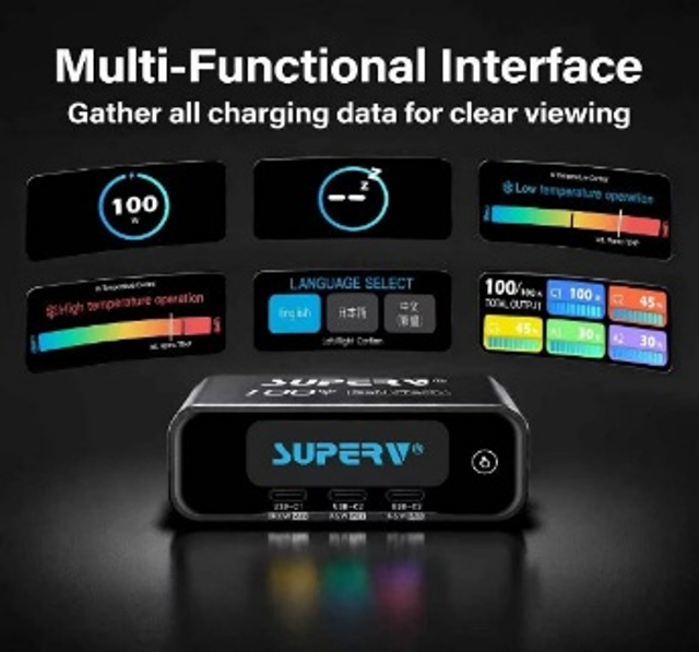 DG006 SuperV 智慧大螢幕系列高階快充充電器 100W (station12)