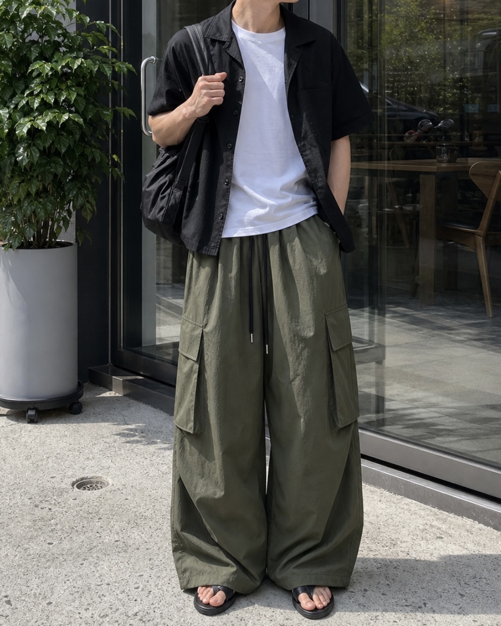 <尾貨出清>XIN OUTLET 韓國 寬鬆 尼龍 工裝 長褲 四色