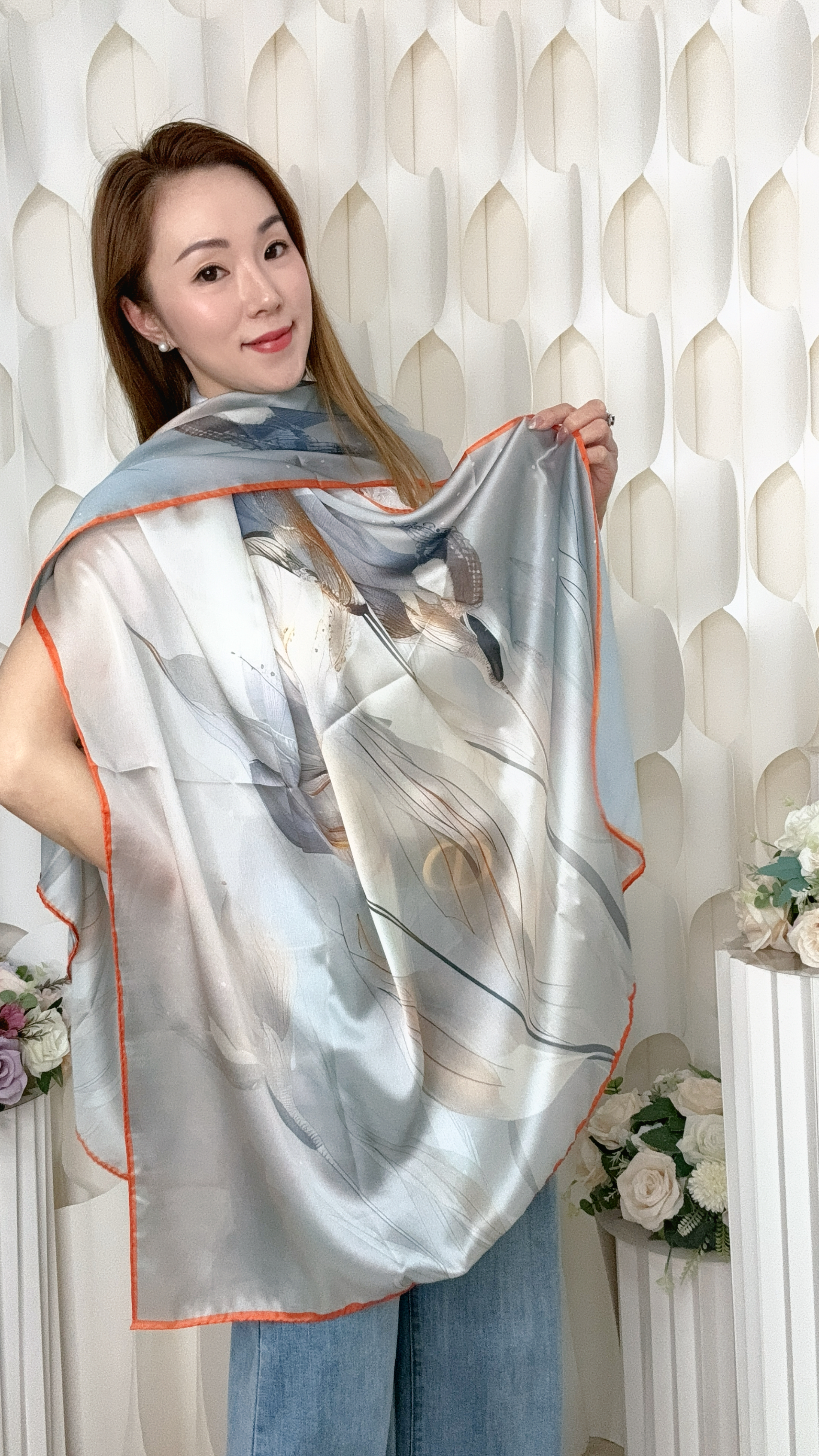 (AD1)-100%真絲印花披肩 (185CMX85CM)  F2#3009