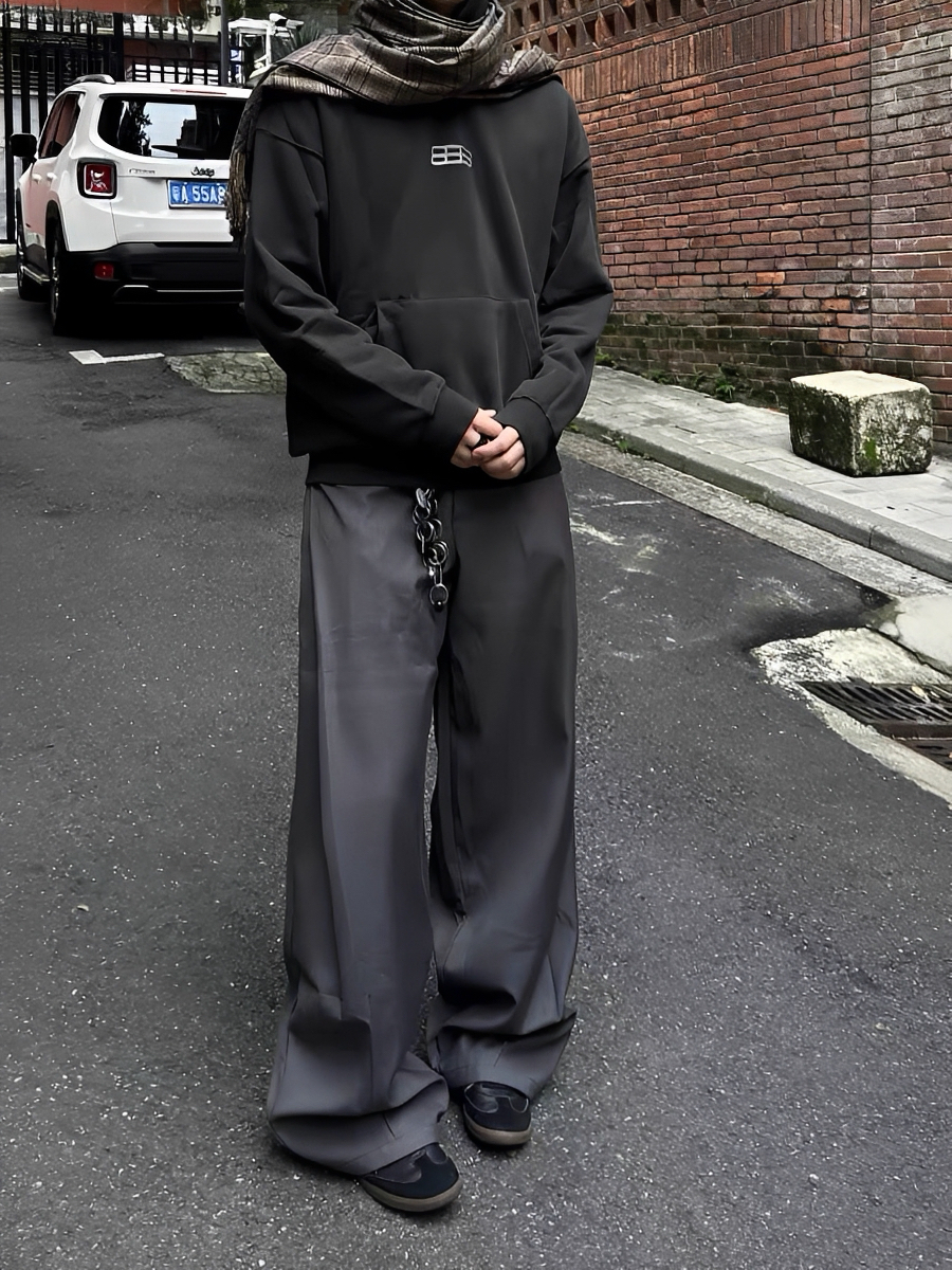 立體 壓摺 線條 落地 修身 垂感 冰絲 西裝褲