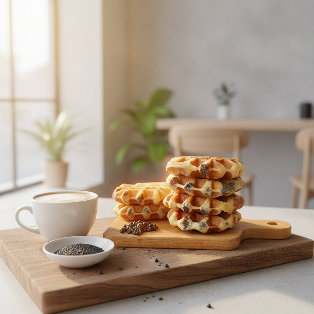 Frozen Belgian waffle simplifying preparation in a Cafe kitchen