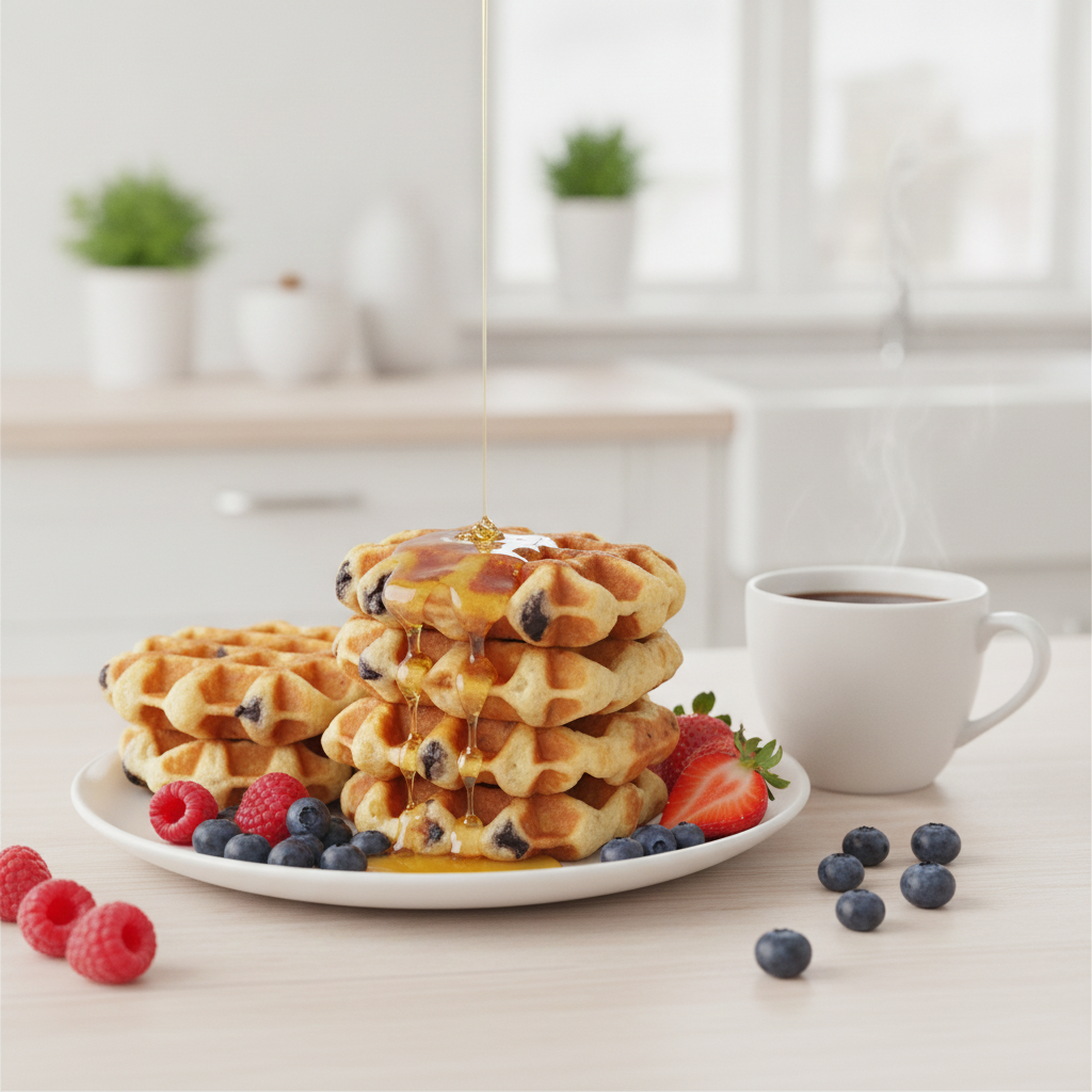 An event planner counting Belgian waffles for a buffet table.