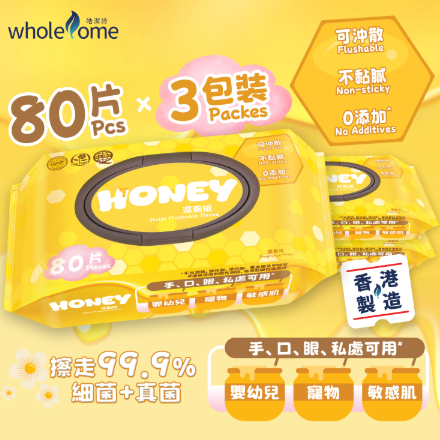 CA260805 - H10-皓潔詩 Honey濕廁紙(3包裝)80片 x 3包 EXP:12/2028 (2套6包裝）送洗衣珠試用裝 (2粒 x 1包)