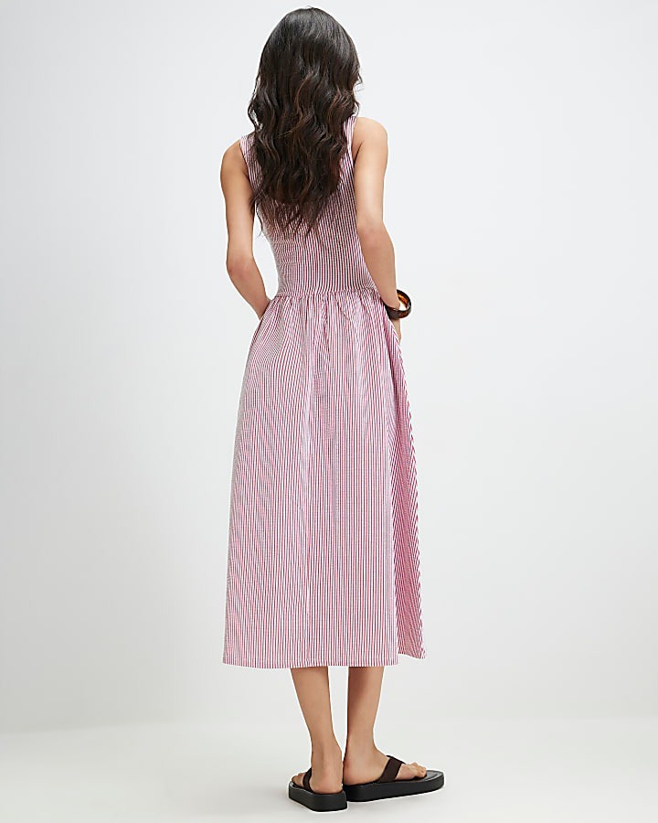 Cotton Love紅白色直紋紋路馬甲Midi Dress