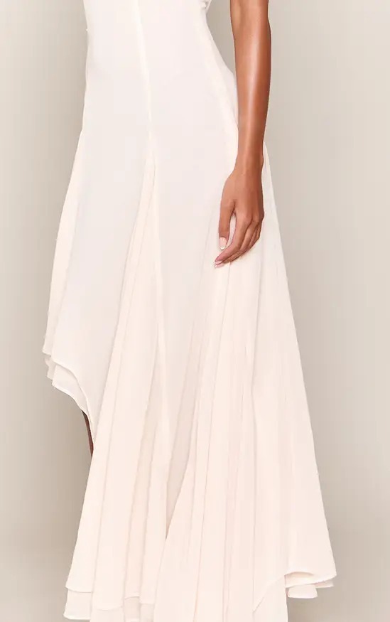 Lily White白色結構抓褶斜擺Dress