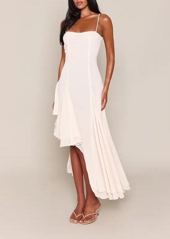 Lily White白色結構抓褶斜擺Dress