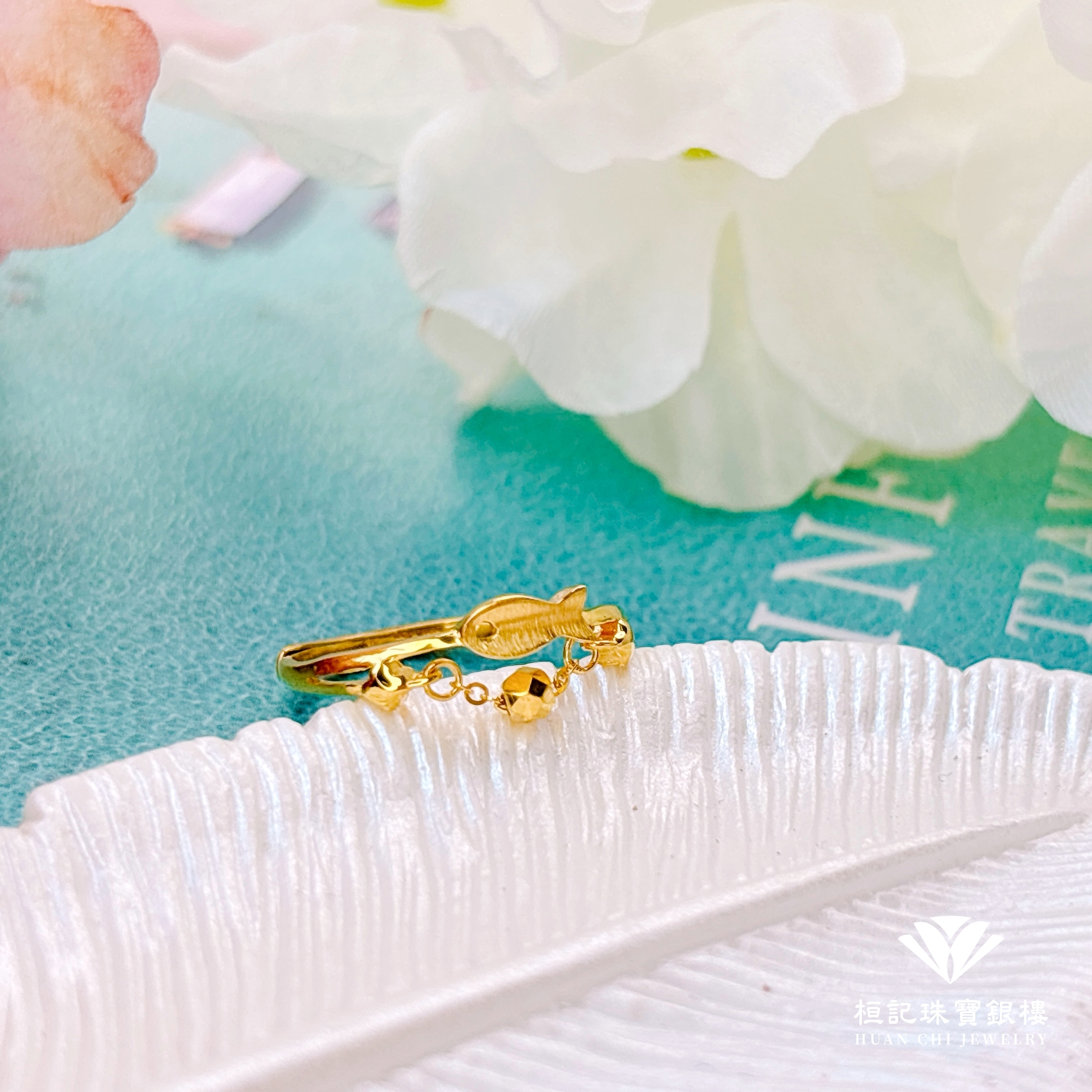 24K Gold Ring - Little Fish Bubble Gold Ring