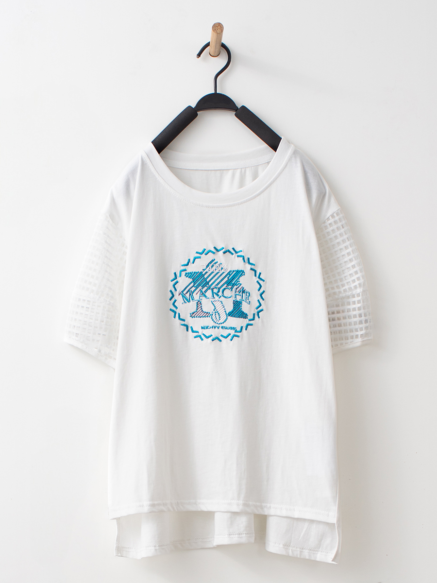 刺繡格紋竹節棉上衣打褶繭型膝下寬褲組合