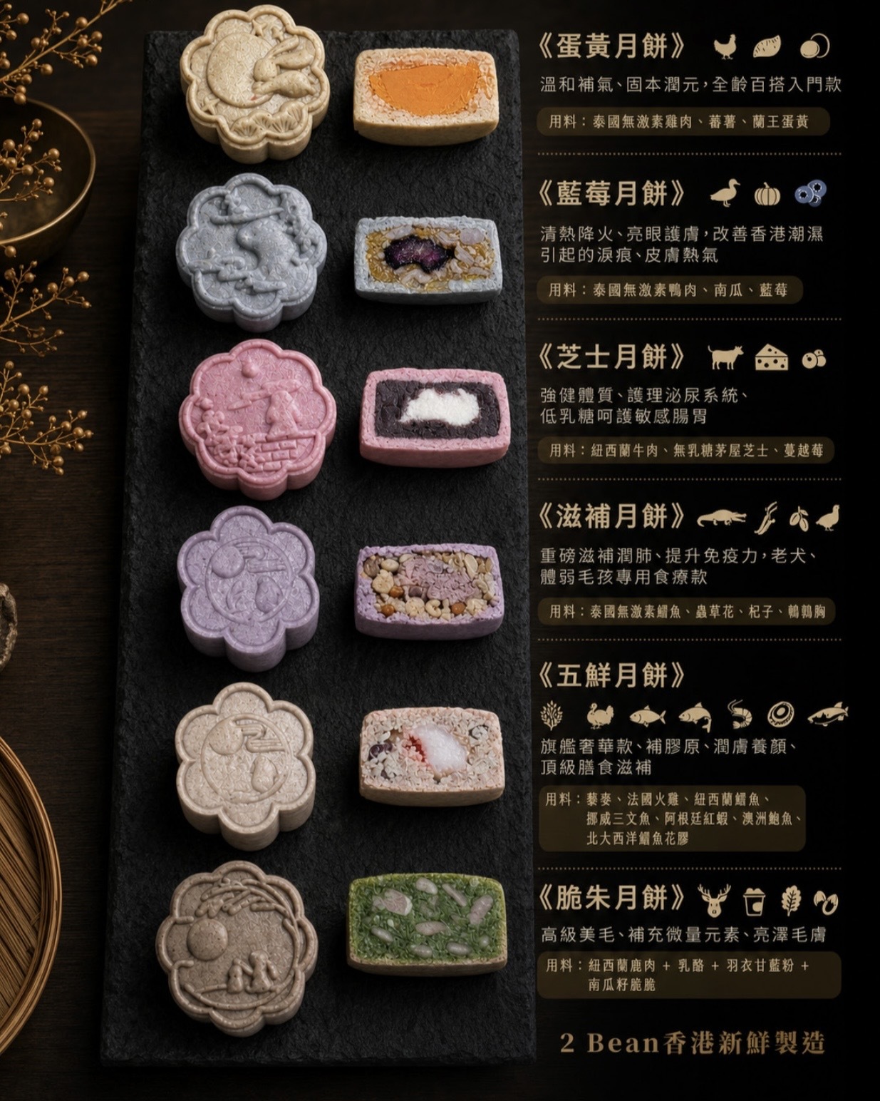 2BeanPet 《 秋玥·珍寵 》毛孩養生鮮食月餅｜環球頂級食材 天然養生配方｜香港製造 全天然無添加