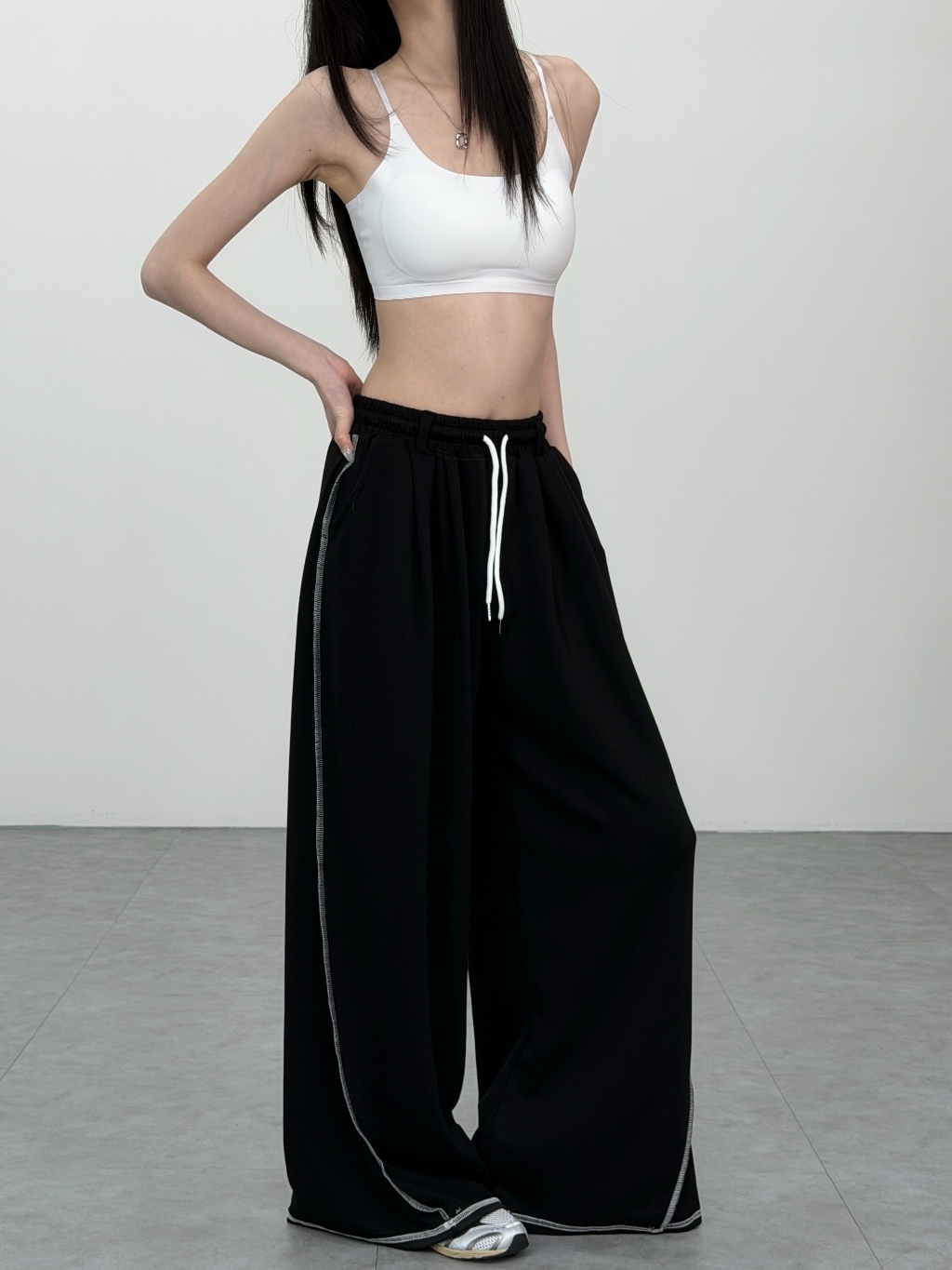 B0123-B23 高個請進！反車線棉質闊腿褲