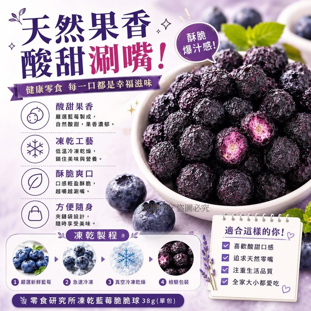 WSBB12466  零食研究所凍乾藍莓脆脆球38g(單包)（9月底）